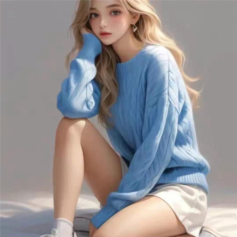 精致蓝毛衣金发碧眼的美女头像图片