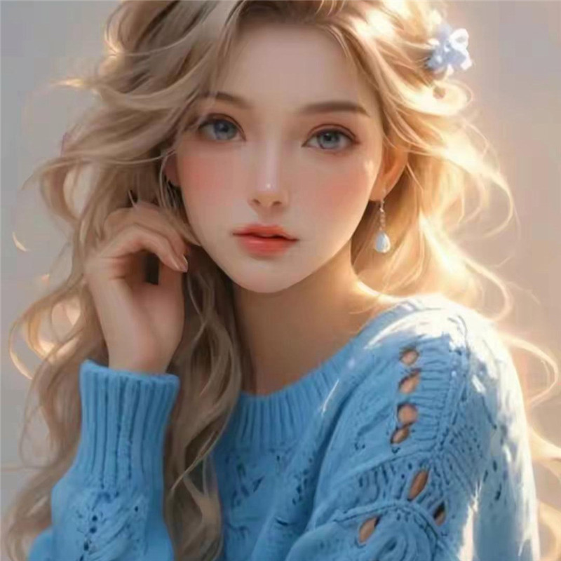 精致蓝毛衣金发碧眼的美女头像图片