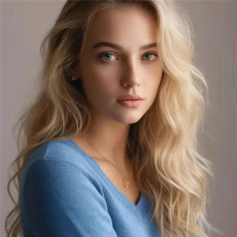 精致蓝毛衣金发碧眼的美女头像图片