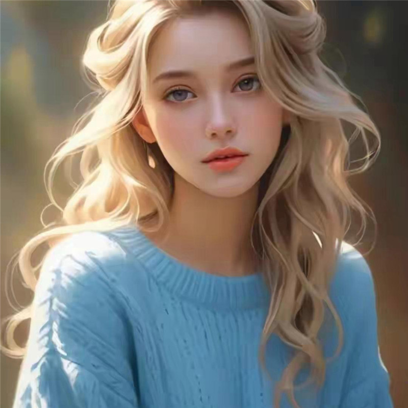 精致蓝毛衣金发碧眼的美女头像图片