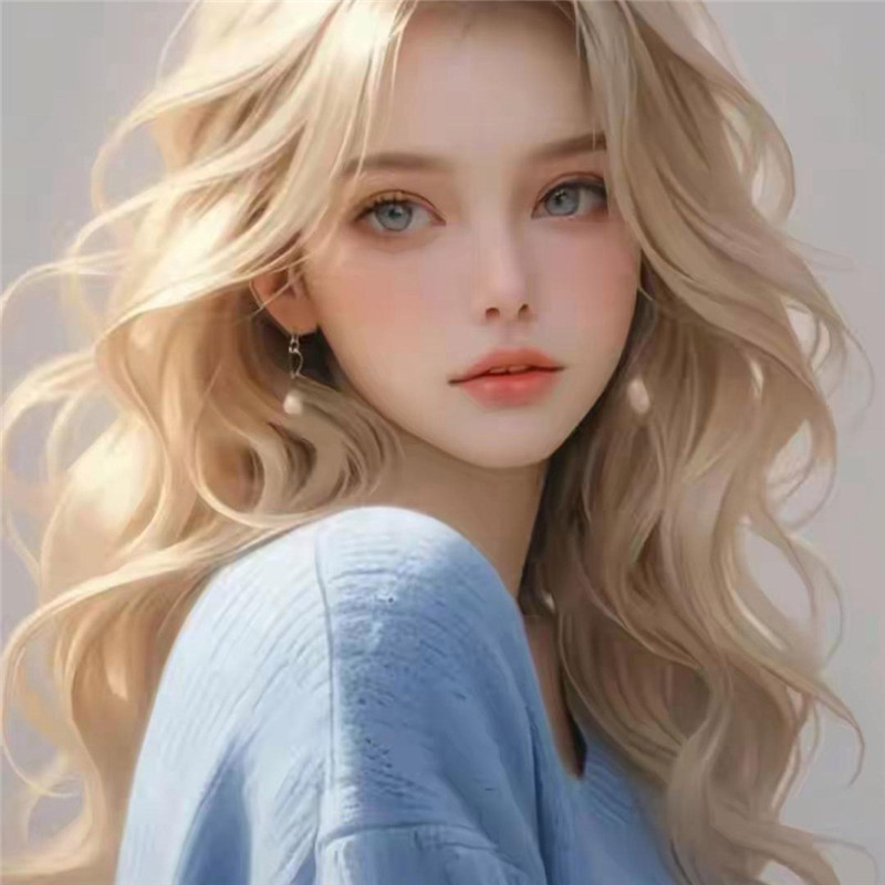 精致蓝毛衣金发碧眼的美女头像图片