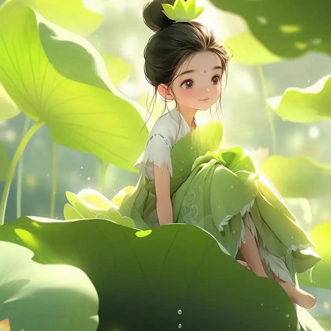 很是天真可爱绿色系的小女孩头像图片