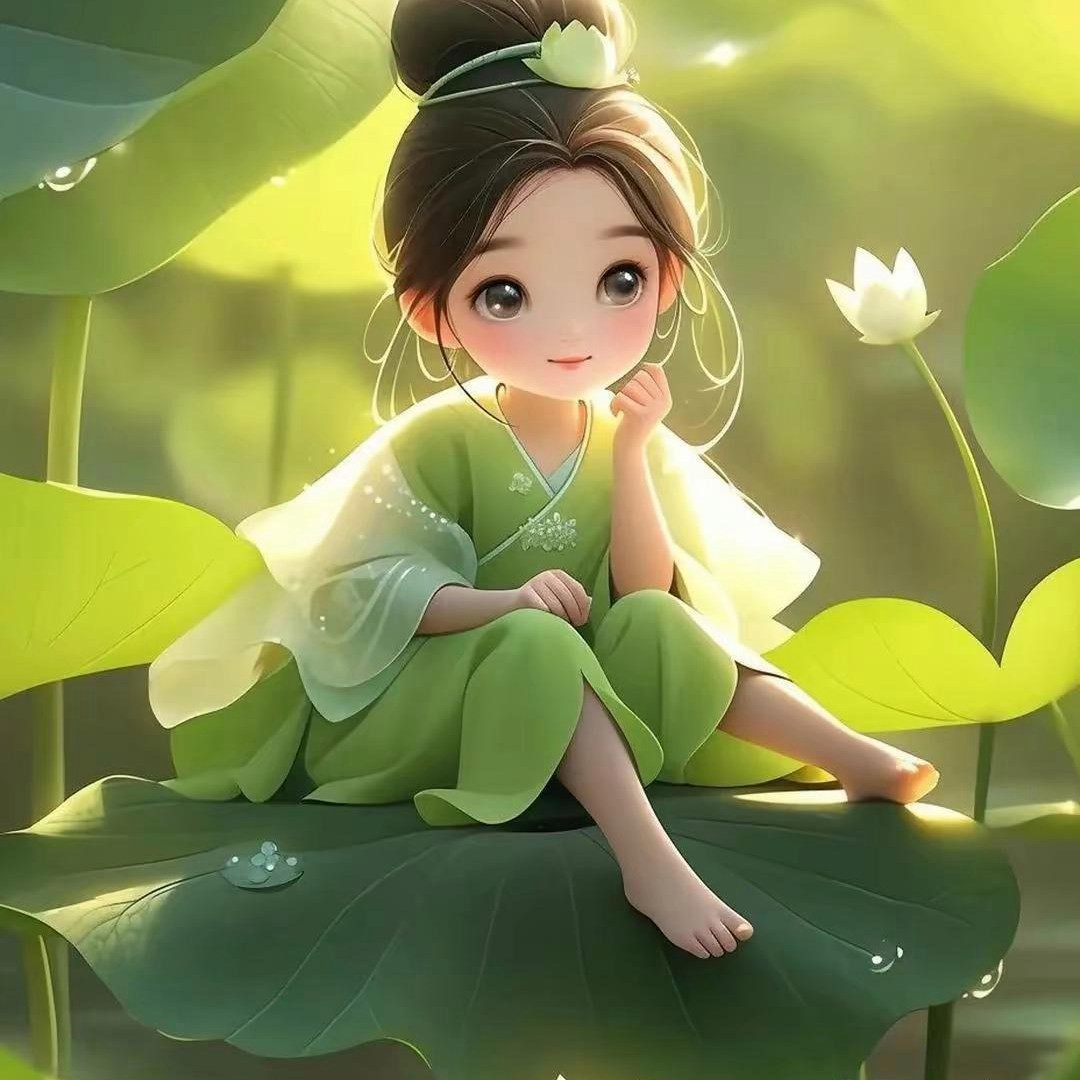 很是天真可爱绿色系的小女孩头像图片