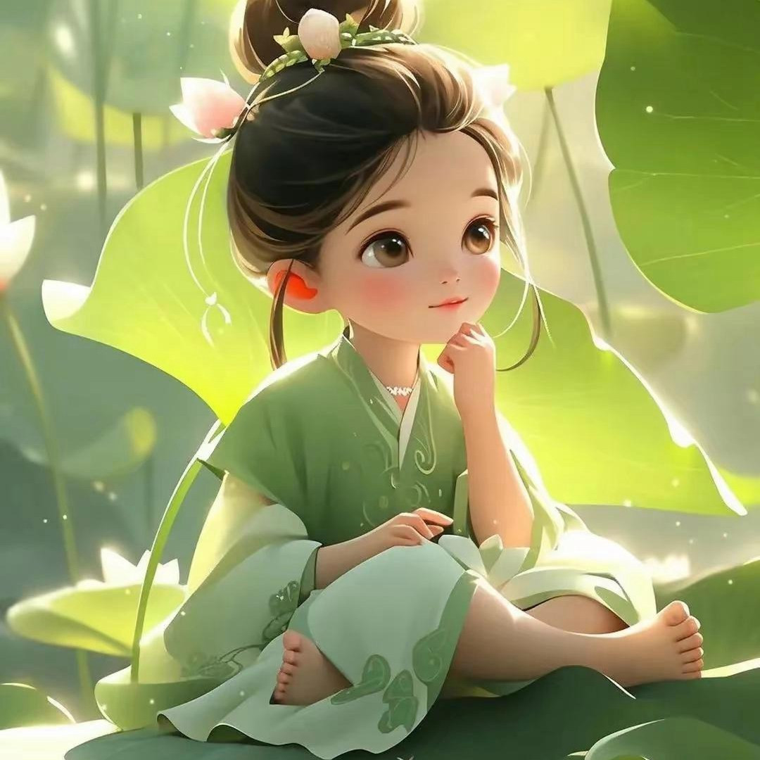 很是天真可爱绿色系的小女孩头像图片