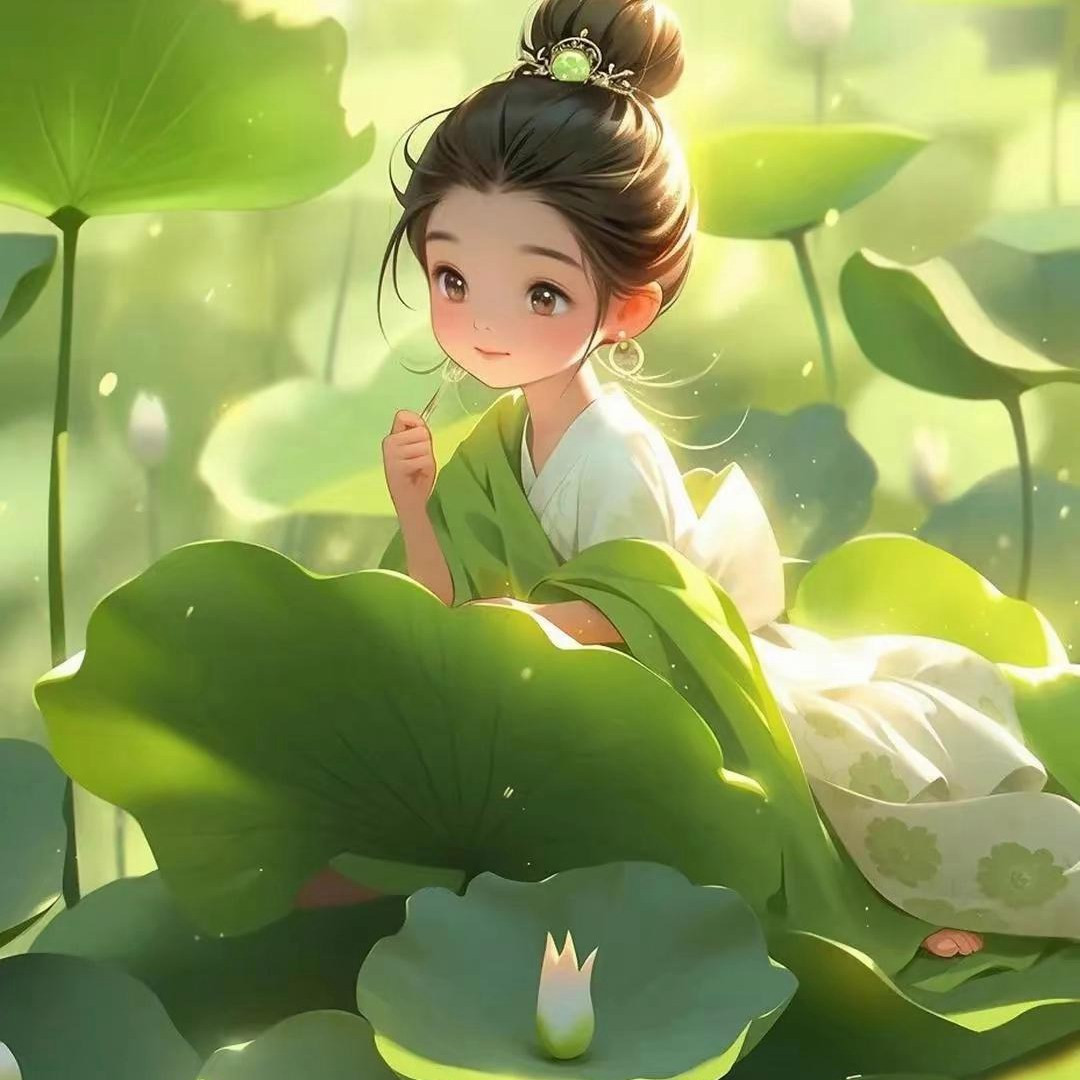 很是天真可爱绿色系的小女孩头像图片