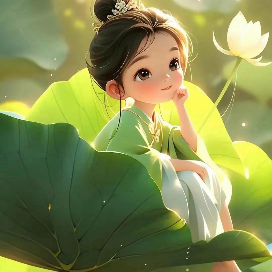 很是天真可爱绿色系的小女孩头像图片