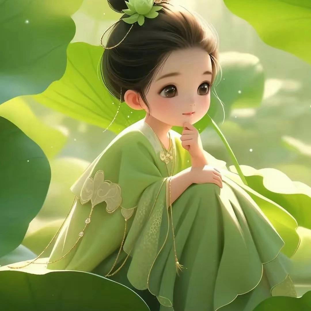 很是天真可爱绿色系的小女孩头像图片