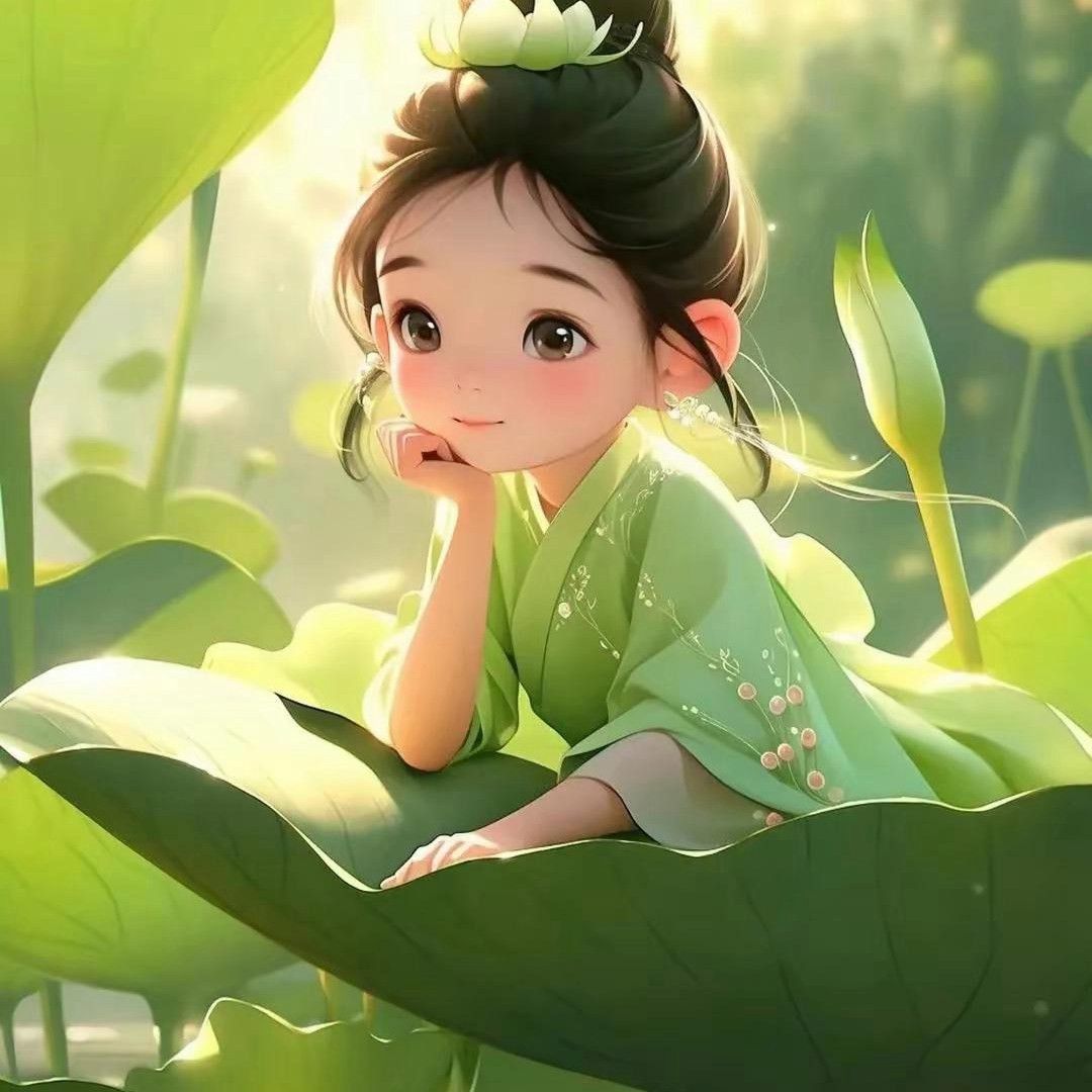 很是天真可爱绿色系的小女孩头像图片