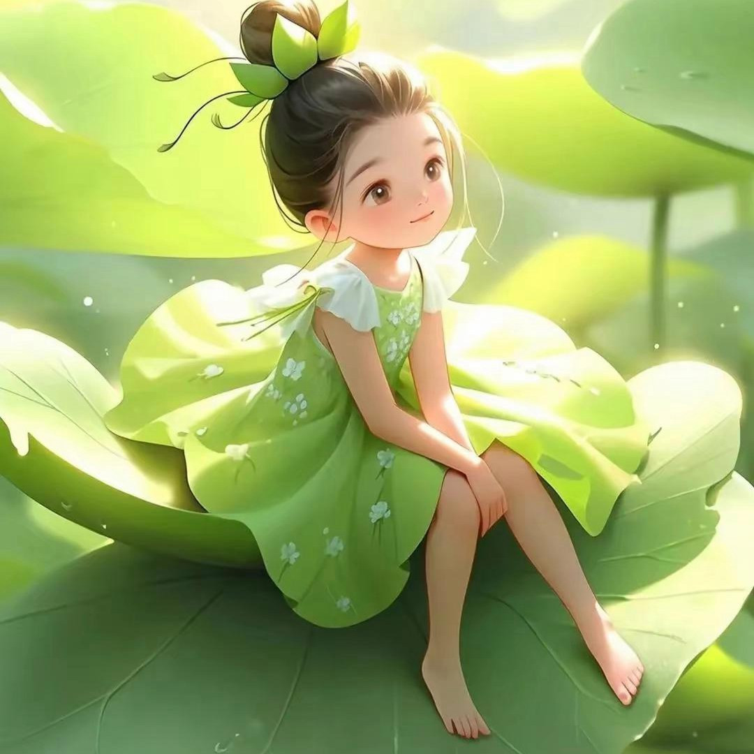 很是天真可爱绿色系的小女孩头像图片