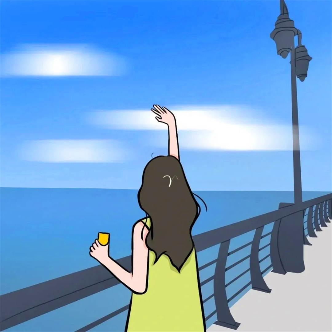 蓝色系不露脸背影手绘一男一女情侣头像图片