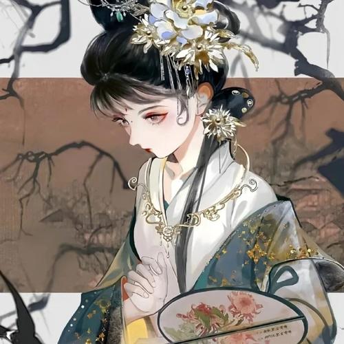 伤感拿扇子古风手绘女头图片