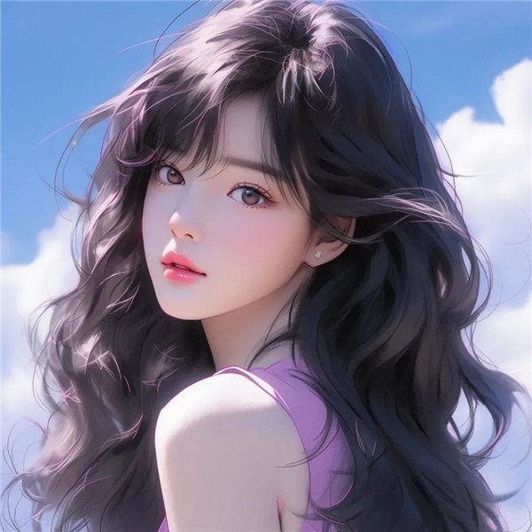 手绘紫色系一男一女情侣头像