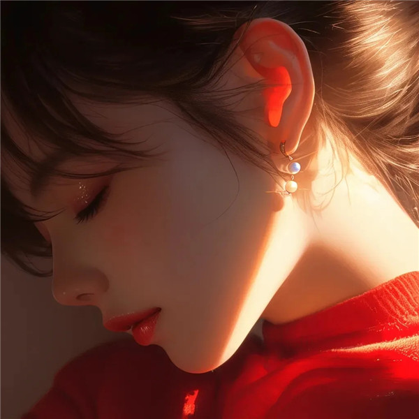阳光照在脸上的红色系女生头像