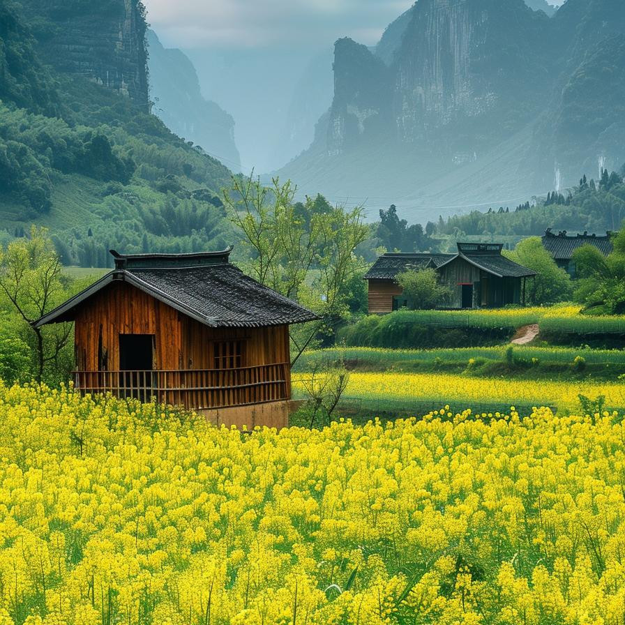 油菜花海中的小屋风景头像图片
